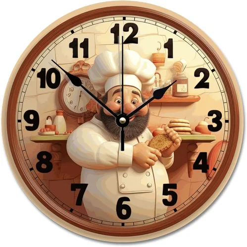 Miniatura 11 de ArogGeld Chef - Reloj de pared de cocina de madera, 10 silencioso, sin tictac, de cuarzo, funciona con pilas, para sala de estar, dormitorio