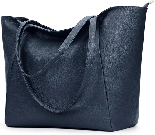 Miniatura 13 de KALIDI Bolso Tote Grande de Cuero Vegano para Mujer, Bolso de Hombro, Casual, con Cremallera, para Trabajo, Fin de Semana, Estilo Hobo, 23L
