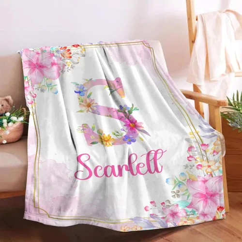 Miniatura 67 de Manta de bebé personalizada para niñas y niños pequeños, recién nacidos, regalos personalizados de vaca floral con nombre y texto, 40 x 30 pulgadas