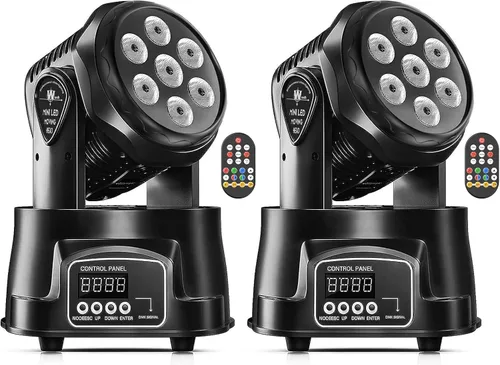Miniatura 12 de U`King Luz de cabeza móvil RGBW LED Efecto de iluminación de escenario, 7 x 10 W, cabezales móviles, luces de lavado por DMX y control remoto