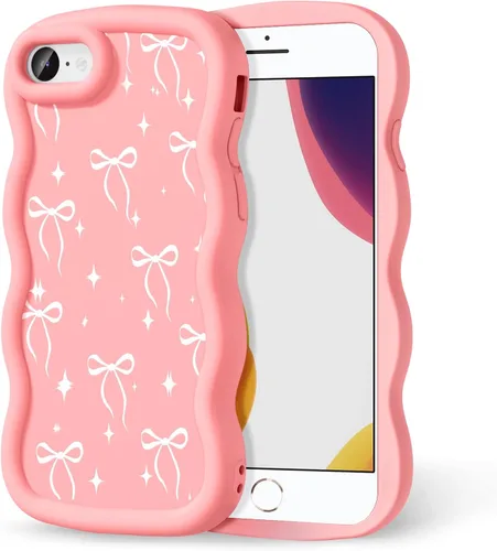 Miniatura 14 de Compatible con iPhone SE/8/7 Funda para Mujeres y Niñas, Marco Ondulado Rizado con Patrón Lindo, Estética Delgada Suave Silicona TPU Parachoques