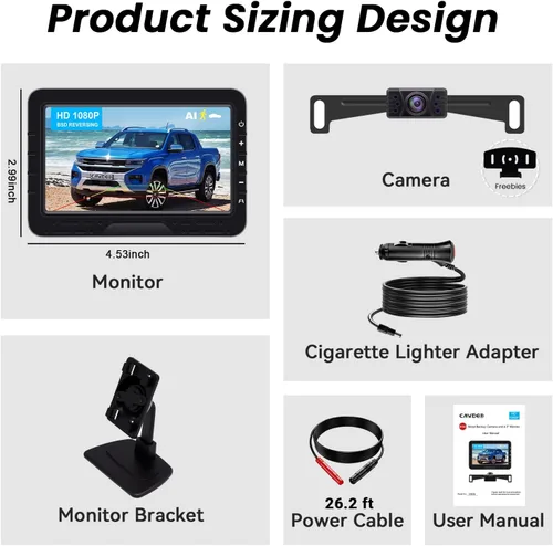 Miniatura 7 de Cámara de respaldo HD 1080P con cable de fácil configuración Plug-Play vista trasera soporte de placa de matrícula cámara detección de movimiento