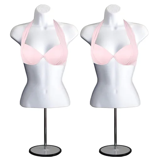 Miniatura 21 de DisplayTown - Maniquí femenino con torso y soporte de metal, parte trasera hueca, cuerpo apilable, forma para exhibir camisetas, mostrador