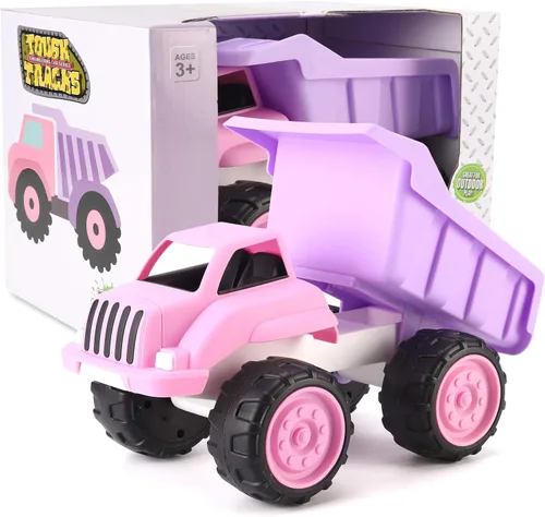 Miniatura 7 de Liberty Imports Camión volquete grande de plástico en color rosa para niños pequeños y niñas – Volquete inclinable grande, vehículo de juguete