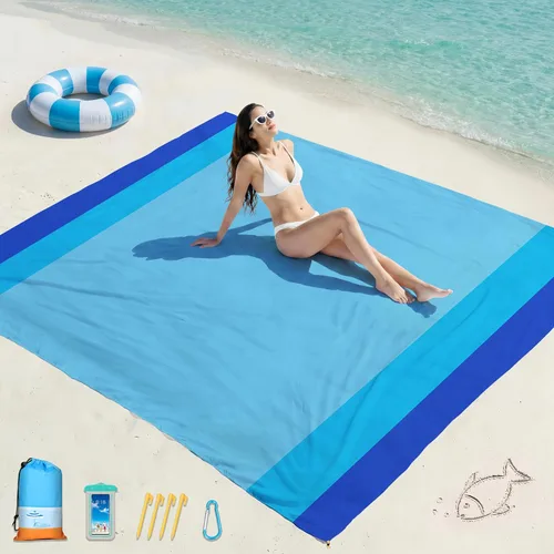 Miniatura 14 de Famstar Beach Blanket Oversized Extra Large 78"X81"/10'X9',Waterproof Sandproof Beach Blanket 2-8 Adults Lightweight Durable for Travel Camping