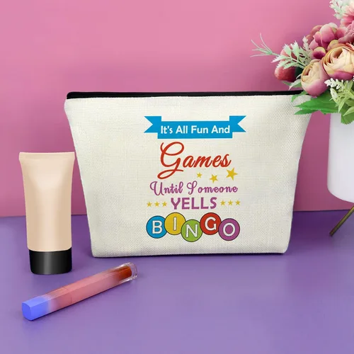 Miniatura 2 de Sazuwu Bolsa de maquillaje para juegos de bingo, regalos para amantes del bingo, bolsa de cosméticos, bolsa de juegos de azar de la suerte de casino