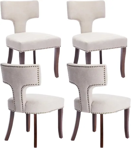 Miniatura 14 de Juego de 2 sillas de comedor modernas de mediados de siglo, sillas de comedor tapizadas en tela de chenilla con respaldo curvado y ribete