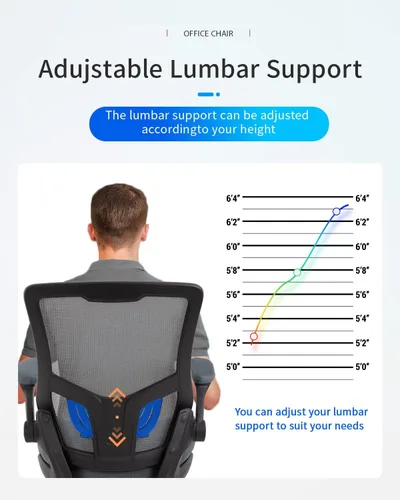 Miniatura 6 de FDW Silla de dibujo Silla de oficina alta de malla con respaldo medio con brazos abatibles, silla de escritorio con soporte lumbar ergonómico