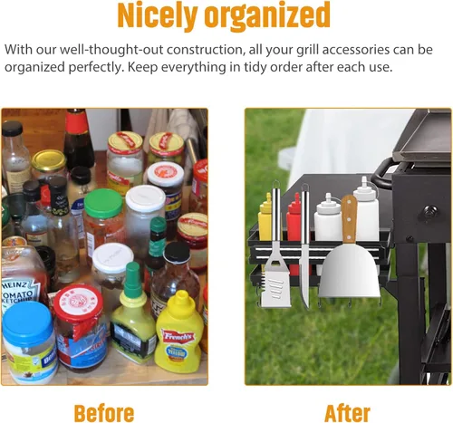 Miniatura 7 de Organizador de parrilla de acero inoxidable con tira magnética para utensilios de barbacoa para parrillas Blackstone de 28"/36", con una llave