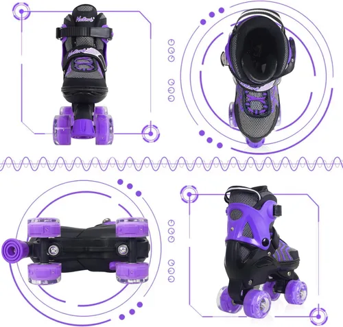 Miniatura 5 de Nattork Patines de ruedas para niños y niñas, patines ajustables de 4 tamaños con ruedas iluminadas para adolescentes, principiantes, deportes al