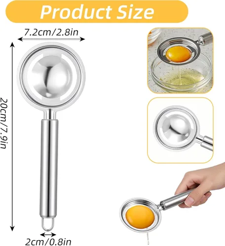 Miniatura 2 de Separador de huevos para huevos crudos, herramienta de separación blanca de yema de huevos de acero inoxidable, separador de yema de huevo
