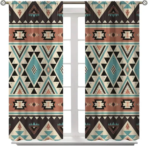 Miniatura 2 de Cortinas aztecas, patrón étnico tribal nativo del suroeste, estilo bohemio occidental, geométrico, tratamientos de ventana para sala de estar, juego