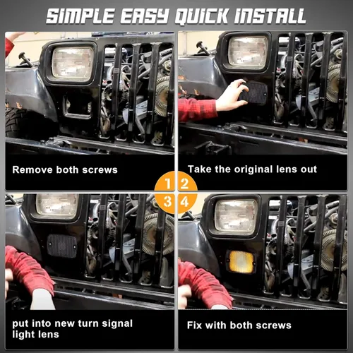Miniatura 4 de HERCOO Conjunto de luces intermitentes delanteras para vehículos, lente compatible con Jeep Wrangler, reemplazo 1987-1993, paquete de 2