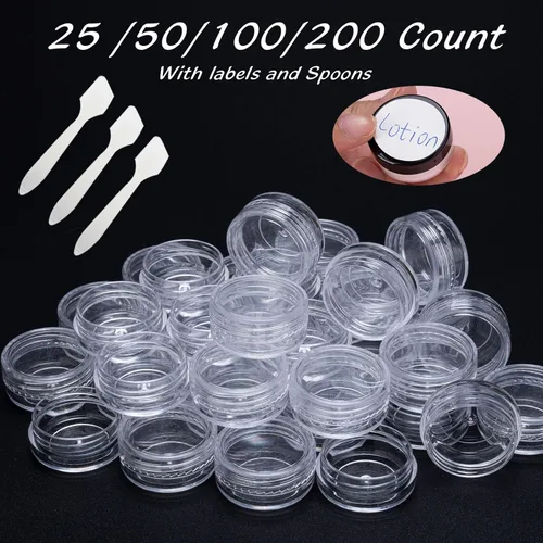 Miniatura 4 de 200 recipientes de muestra de 0.11 onzas, recipientes transparentes para bálsamo labial con tapas, pequeños frascos de muestra de plástico con 12