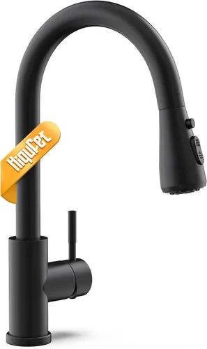 Hiqufet Grifo de cocina negro con rociador desplegable, Grifos de fregadero de cocina para autocaravana para llenador de ollas, Fregadero de bar de