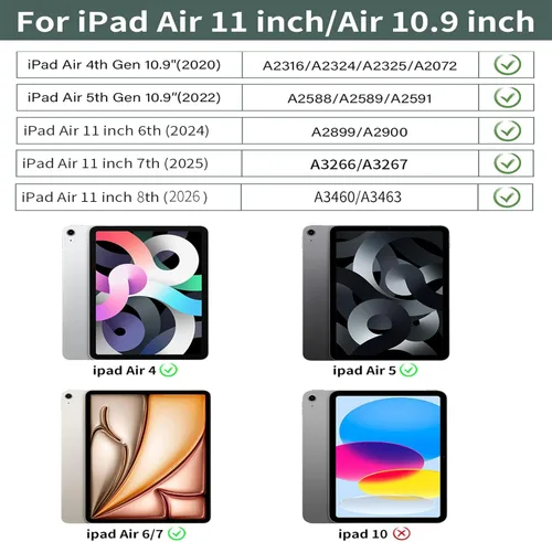 Miniatura 2 de Funda para iPad Air de 11 pulgadas M4/M3/M2 2026/2025/2024, iPad Air de 5ª/4ª generación de 10.9 pulgadas 2022/2020 con soporte para lápices, Azul