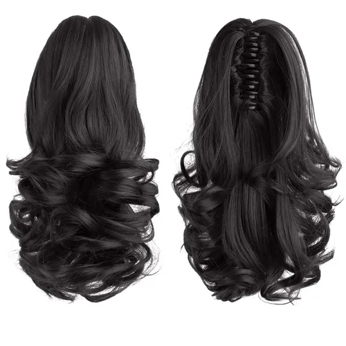 Miniatura 4 de Extensiones de cola de caballo de color negro, pinza de extensiones de cabello rizado para mujer, extensiones de cabello sintético de cola