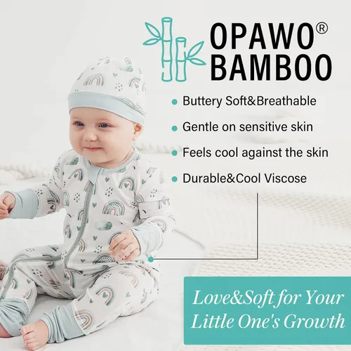Miniatura 3 de OPAWO Pijama de viscosa de bambú para niña, paquete de 2 mitones, cierre de 2 vías, suave sin pies, mameluco de una pieza