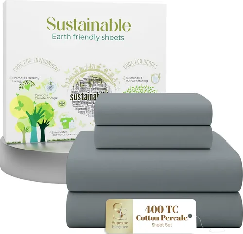 Miniatura 14 de Purity Home - Juego de sábanas 100% algodón de 400 hilos, percal refrescante, con bolsillo profundo elástico, ropa de cama de 3 piezas, lujo