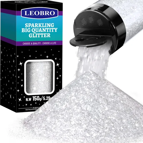 Leobro - Purpurina blanca, 150 g/5.29 oz, lentejuelas gruesas de nieve para manualidades, resina, copos de nieve blancos transparentes, para tazas