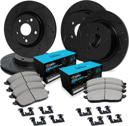 Miniatura 17 de R1 Concepts Kit de frenos delantero y trasero para Lexus CT200h 2011-2014, Toyota Prius 2010-2015 Rotores de freno perforados ranurados Kit