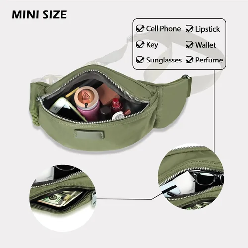 Miniatura 6 de Bolso pequeño de la honda para las mujeres del riñonera de nylon con la correa ajustable, Verde