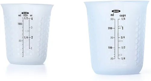 Miniatura 8 de 1 taza de medir de silicón para exprimir y verter, con patrón Stay-Cool, de la marca Oxo Good Grips, Transparente