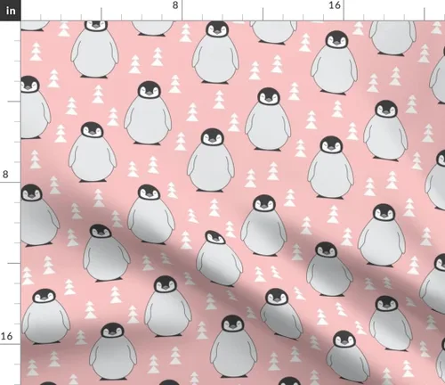 Miniatura 2 de Spoonflower Tela – Pingüinos Triángulo Árboles Suave Rosa Pingüino Navidad Gris Niña Lindo Impreso en Petal Signature Tela de Algodón por The Yard