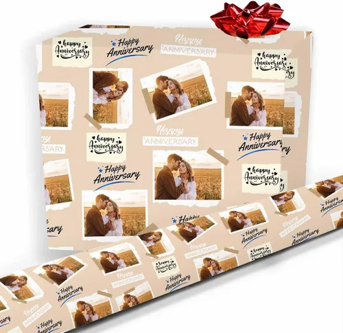 Miniatura 18 de Artsadd Papel de regalo personalizado con texto con imagen para aniversario, día de San Valentín, papel de regalo con foto personalizada con corazón