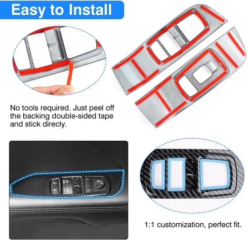 Miniatura 6 de Karltys Cubierta de panel de interruptor de ventana para Dodge Challenger 2015-2023, accesorios de fibra de carbono, interruptor de control