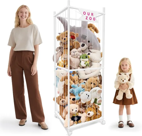 Miniatura 11 de Zoológico de almacenamiento de animales de peluche con ruedas, soporte de madera grande para animales de peluche, organizador de juguetes