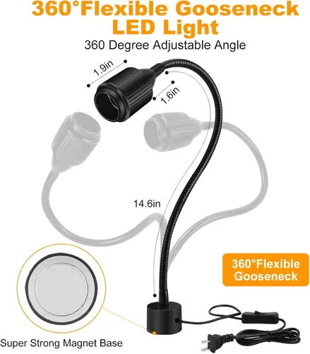 Miniatura 6 de Luz de trabajo magnética de 7 W, lámparas de escritorio magnéticas con fucos ajustables y cuello de cisne flexible, luz para máquina de coser, luces
