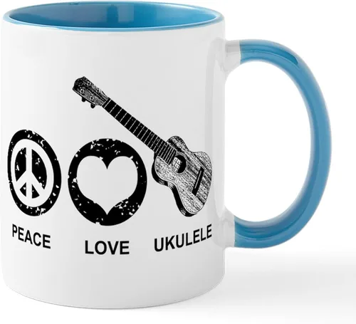 Miniatura 32 de CafePress Peace Love - Taza de café de cerámica para ukelele (11 oz (11.0 fl oz)