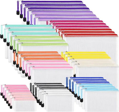Miniatura 12 de EOOUT 8 bolsas de malla con cremallera, 8 tamaños, bolsas impermeables con cremallera, 8 colores de plástico impermeable para almacenamiento