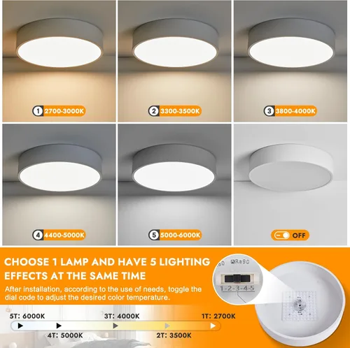 Miniatura 4 de Lámpara LED Regulable de Montaje Empotrado Cerca del Techo, Accesorio de Iluminación de Sala de Estar, Lámparas de Techo Redondas Blancas Modernas