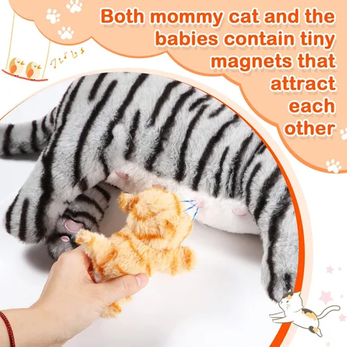 Miniatura 3 de Skylety Animal de peluche Nurturing con 4 gatitos de peluche, gatos de peluche para niñas y niños, mamá gatita de peluche con gatitos para regalos