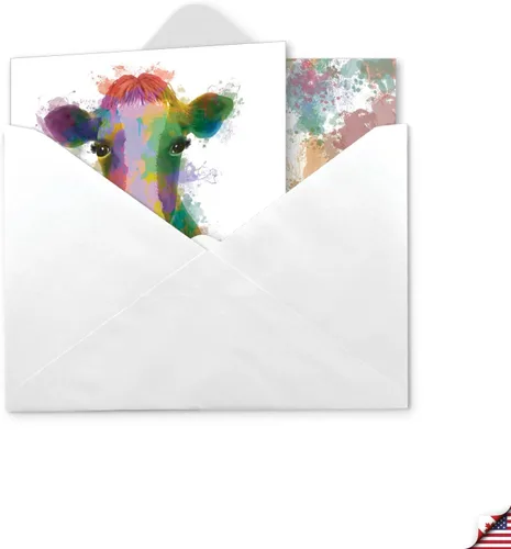 Miniatura 6 de The Best Card Company - Dulce tarjeta de agradecimiento con sobre, colorido animal impreso gratitud saludo - Cow Funky Rainbow Wildlife CQ4948ETYG