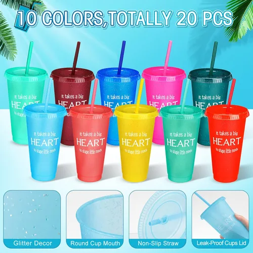 Miniatura 2 de Gerrii 20 vasos de agradecimiento para maestros de fin de año, con pajitas y tapas, vasos reutilizables con purpurina para café helado, regalo
