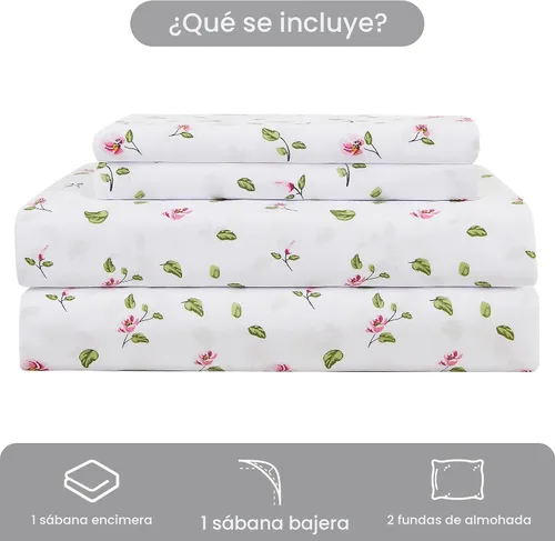 Miniatura 2 de Mooreeke - Juego de sábanas Queen de 4 piezas - Juego de sábanas de microfibra suave y transpirable - Juego de sábanas con estampado de flores rosas