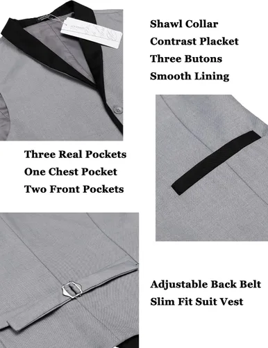 Miniatura 6 de COOFANDY Chaleco de traje para hombre, ajustado, formal, de negocios, chaleco casual para boda