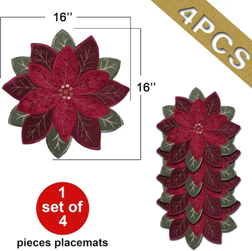 Miniatura 5 de OWENIE Juego de 4 manteles individuales de Navidad, manteles individuales de Pascua con tela de terciopelo bordada y apliques, manteles individuales