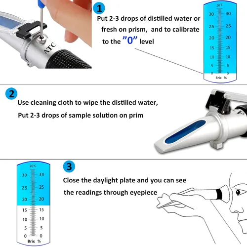 Miniatura 4 de Refractómetro Brix 0-32% Brix Meter para probar el contenido de azúcar en frutas, refractómetro portátil Brix Tester para hacer jarabe de arce