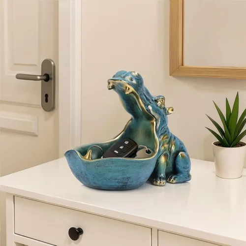 Miniatura 10 de Figurita de hipopótamo de resina para dulces y cuenco para llaves - Estatua única de hipopótamo de resina para decoración de escritorio de oficina