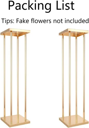 Miniatura 5 de 2 piezas de centro de mesa de boda jarrones dorados para mesas, soporte geométrico de flores de metal, 31.5 pulgadas de alto, florero de piso alto