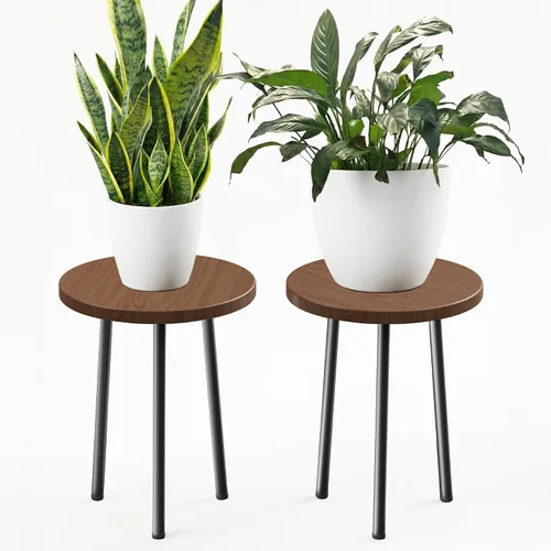 Miniatura 13 de Soporte alto para plantas de interior: soporte de esquina de madera para plantas, paquete de 2 unidades, decoración moderna de mediados de siglo