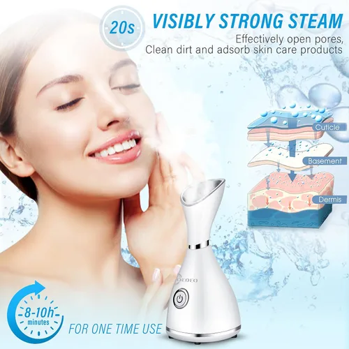 Miniatura 4 de Vaporizador facial nano iónico, humidificador de niebla cálida para limpieza facial profunda, kit de piel de acero inoxidable de 4 piezas, banda