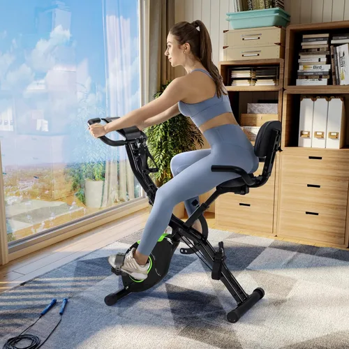 Miniatura 8 de Caromix - Bicicleta estática plegable, 5 en 1, bicicleta magnética estacionaria, bicicleta vertical para interiores, entrenamiento en casa, Negro