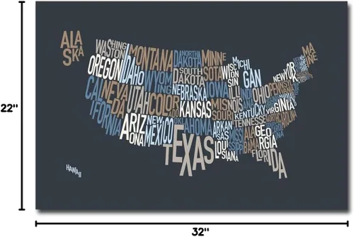 Miniatura 5 de Trademark Fine Art Mapa de texto de Estados Unidos III, arte en lienzo por Michael Tompsett, 22 x 32 pulgadas