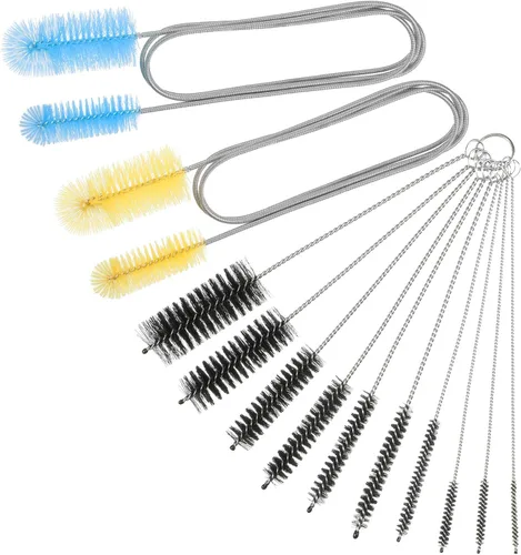 Juego de 12 cepillos de filtro de acuario flexible de doble extremo para limpieza de tuberías de manguera de acero inoxidable de nailon largo