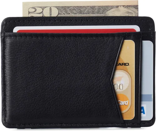 Miniatura 2 de Alpine Swiss Cartera minimalista con bolsillo frontal de Oliver RFID para hombre, de piel, viene en una caja de regalo, Negro -, Talla única